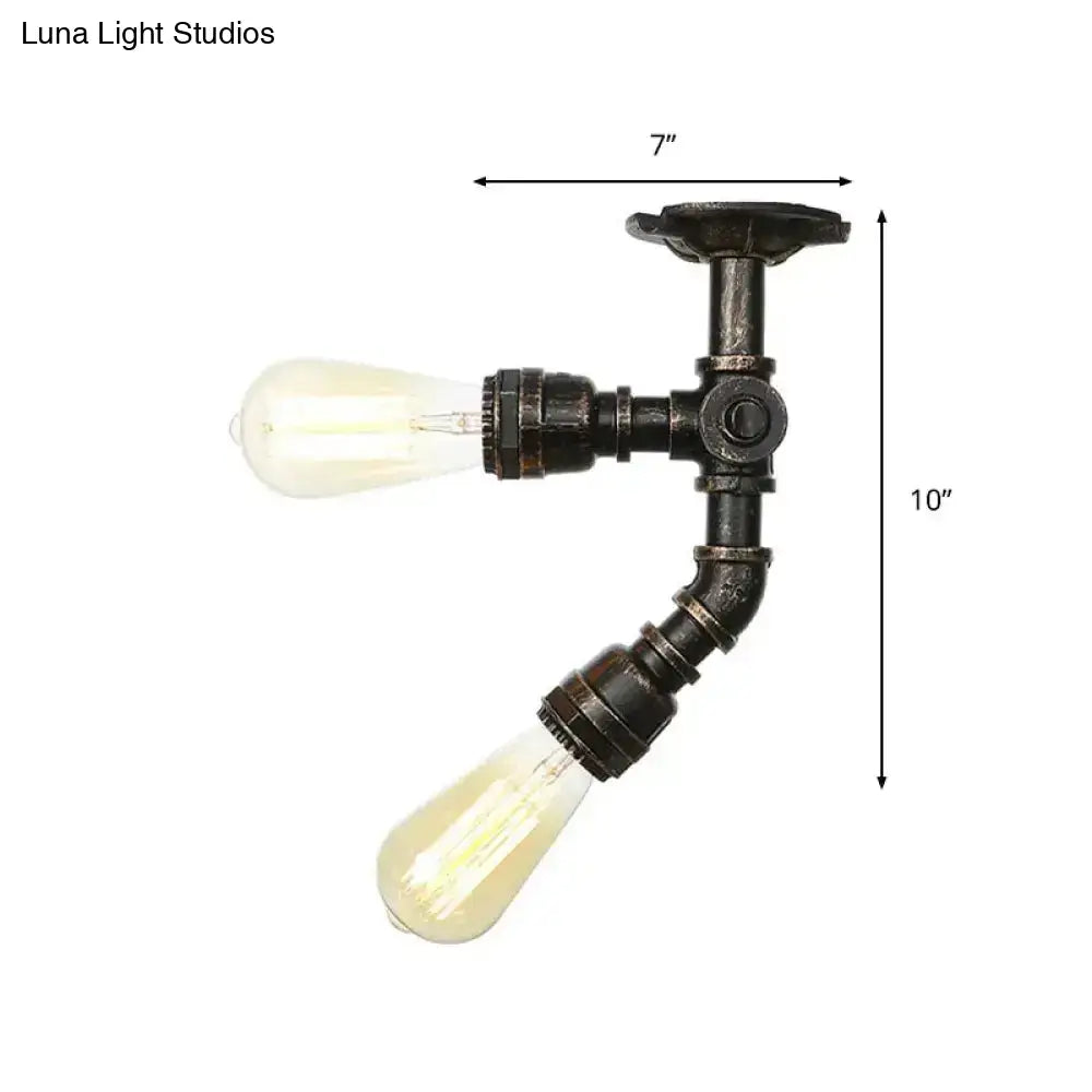 DecorBites™ DecorBites™ Farmhouse Semi Flush Mount Ceiling Light with Metal Piping, 2 Lights, Antique Brass/Silver/Bronze Finish