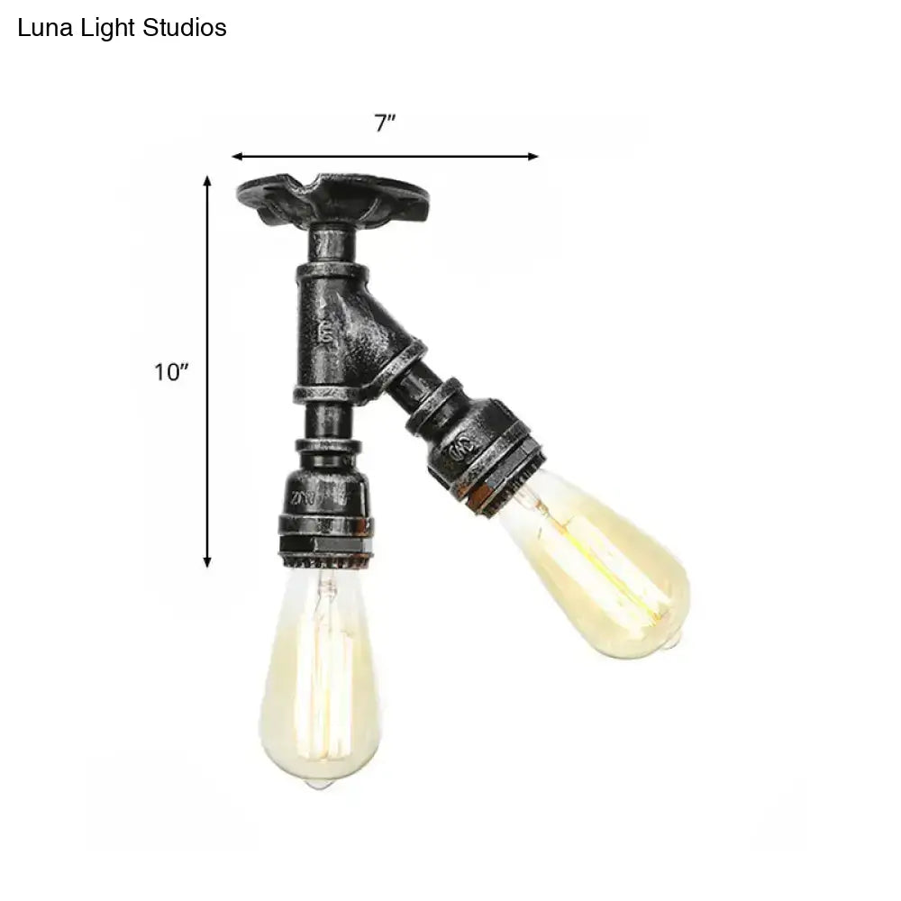 DecorBites™ DecorBites™ Farmhouse Semi Flush Mount Ceiling Light with Metal Piping, 2 Lights, Antique Brass/Silver/Bronze Finish