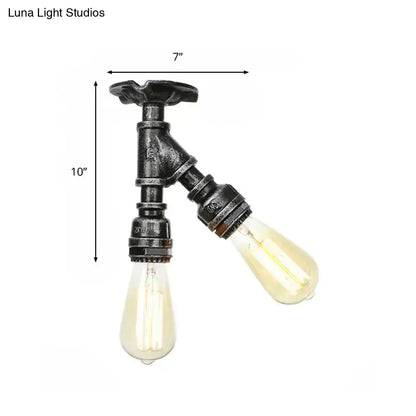 DecorBites™ DecorBites™ Farmhouse Semi Flush Mount Ceiling Light with Metal Piping, 2 Lights, Antique Brass/Silver/Bronze Finish