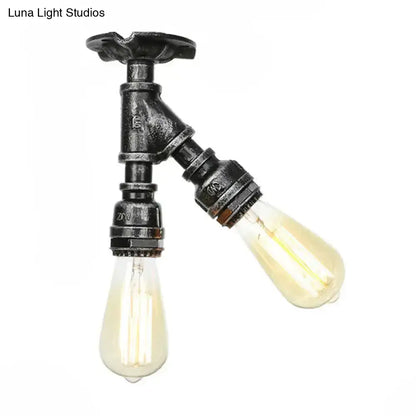 DecorBites™ DecorBites™ Farmhouse Semi Flush Mount Ceiling Light with Metal Piping, 2 Lights, Antique Brass/Silver/Bronze Finish