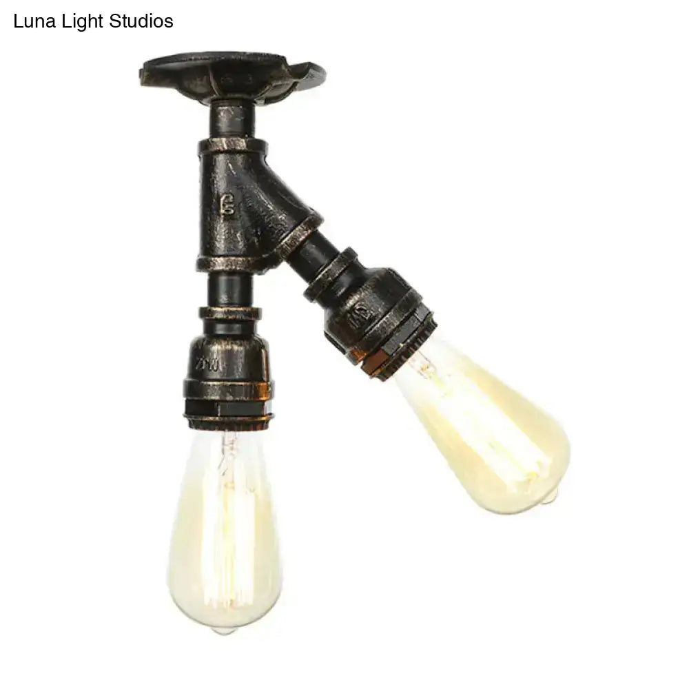 DecorBites™ DecorBites™ Farmhouse Semi Flush Mount Ceiling Light with Metal Piping, 2 Lights, Antique Brass/Silver/Bronze Finish