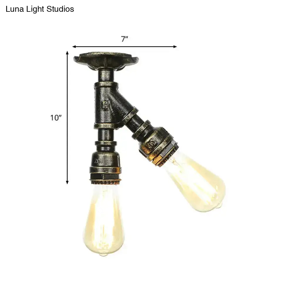 DecorBites™ DecorBites™ Farmhouse Semi Flush Mount Ceiling Light with Metal Piping, 2 Lights, Antique Brass/Silver/Bronze Finish