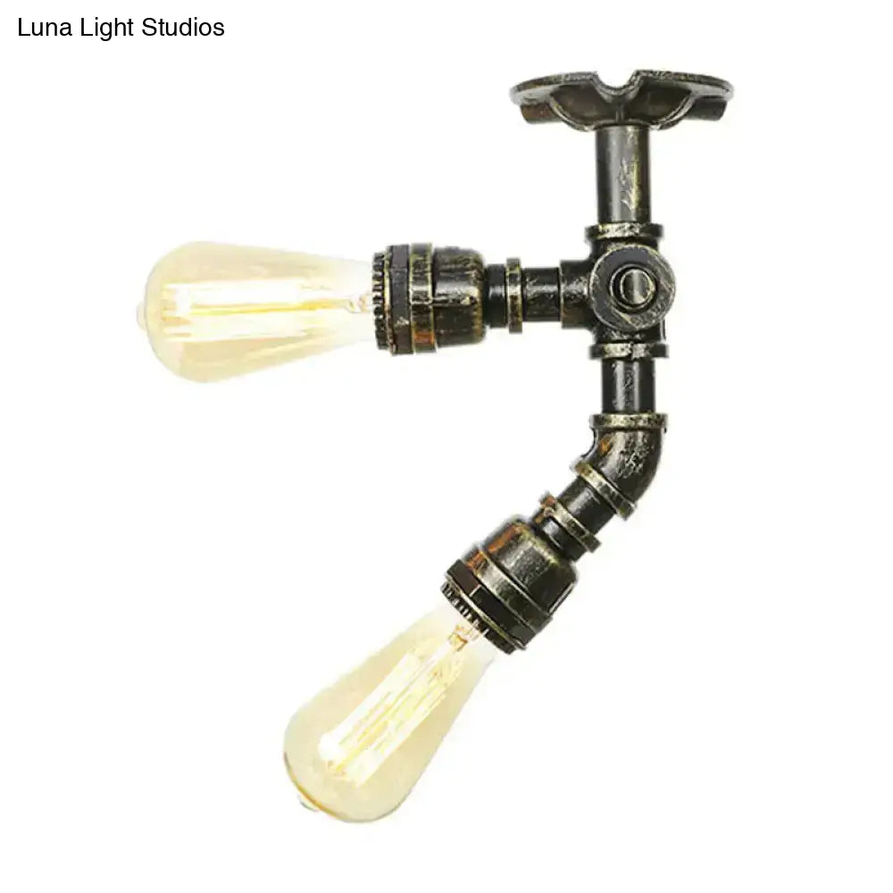 DecorBites™ DecorBites™ Farmhouse Semi Flush Mount Ceiling Light with Metal Piping, 2 Lights, Antique Brass/Silver/Bronze Finish