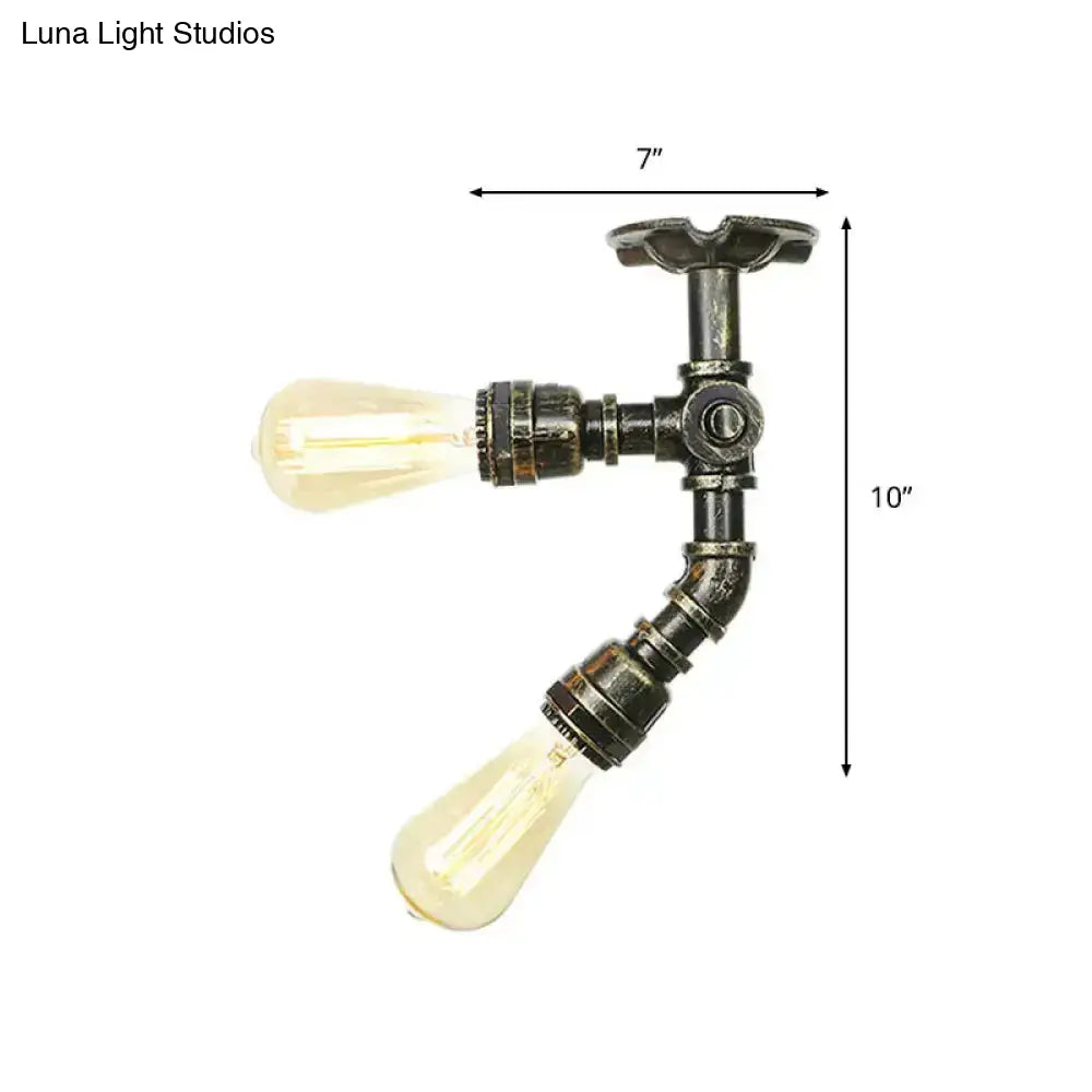 DecorBites™ DecorBites™ Farmhouse Semi Flush Mount Ceiling Light with Metal Piping, 2 Lights, Antique Brass/Silver/Bronze Finish