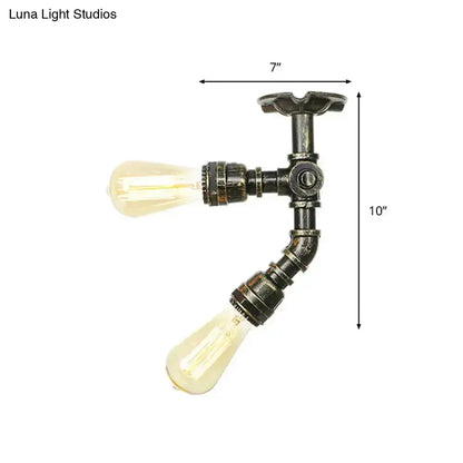 DecorBites™ DecorBites™ Farmhouse Semi Flush Mount Ceiling Light with Metal Piping, 2 Lights, Antique Brass/Silver/Bronze Finish