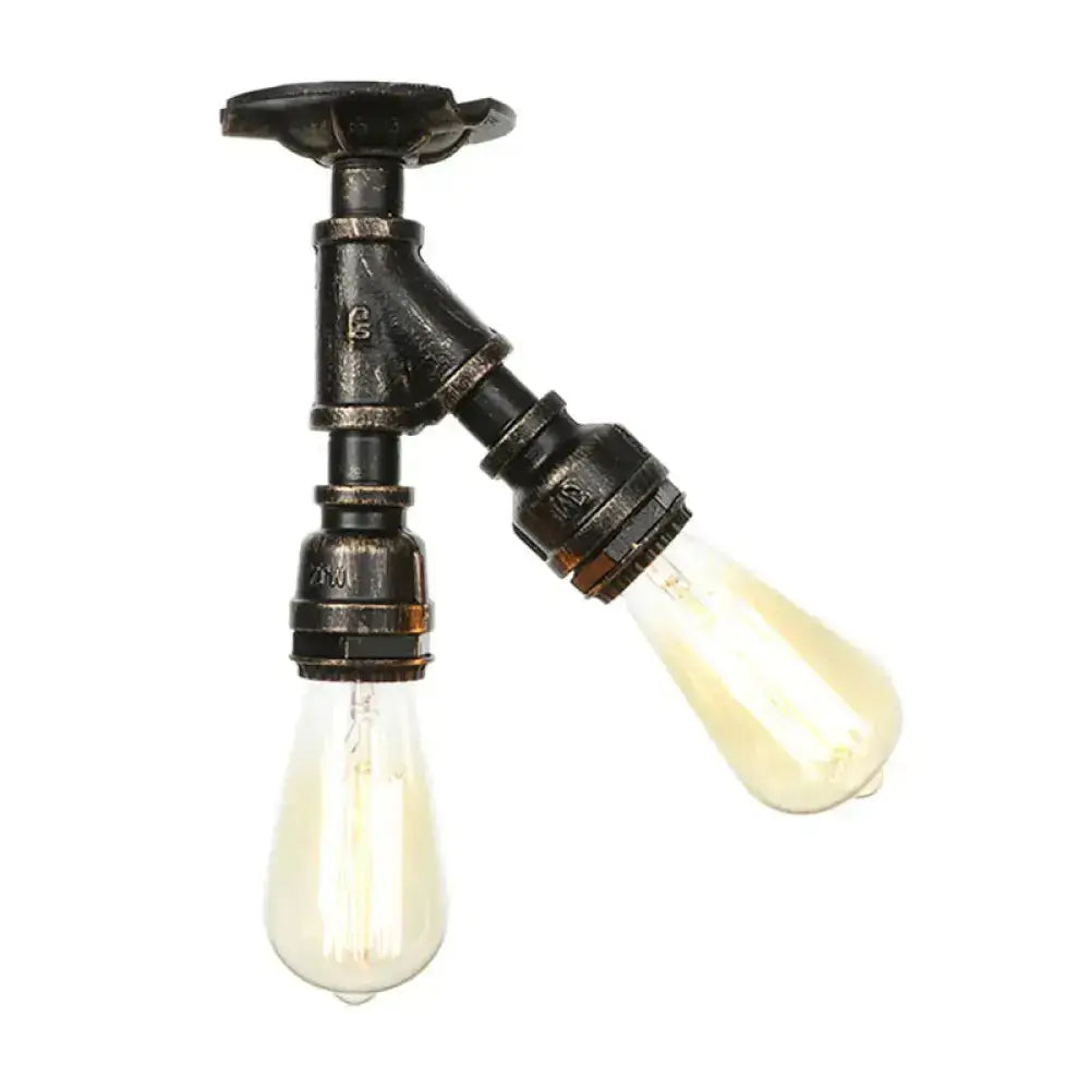 DecorBites™ DecorBites™ Farmhouse Semi Flush Mount Ceiling Light with Metal Piping, 2 Lights, Antique Brass/Silver/Bronze Finish