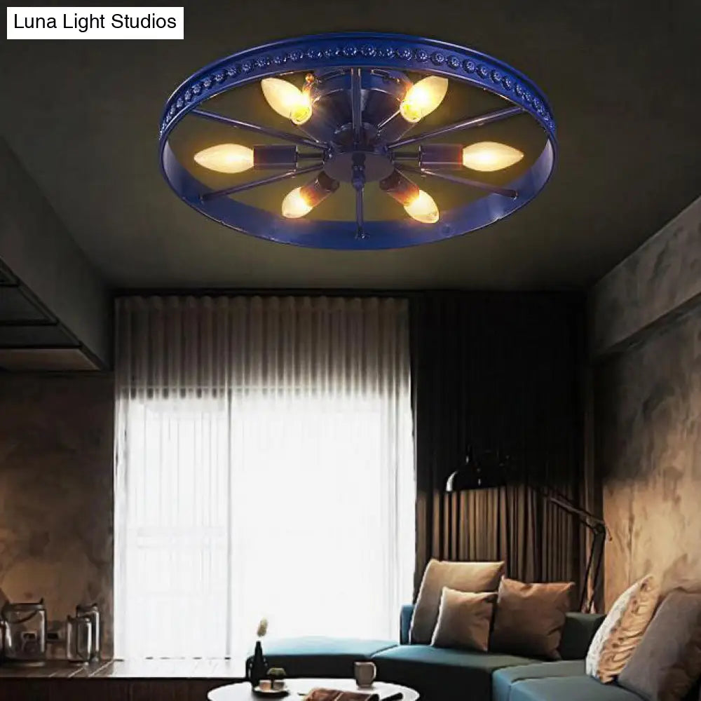 DecorBites™ DecorBites™ Farmhouse-Style 6-Head Semi Flush Ceiling Light - Metallic Wheel Shade Ceiling Lamp in Black/Bronze for Living Rooms