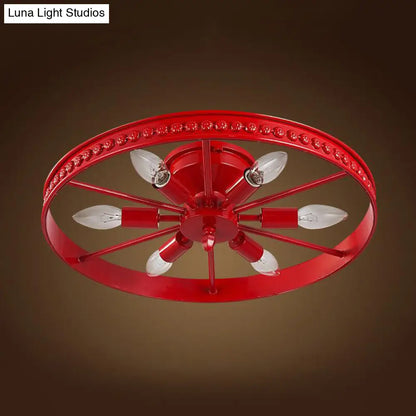 DecorBites™ DecorBites™ Farmhouse-Style 6-Head Semi Flush Ceiling Light - Metallic Wheel Shade Ceiling Lamp in Black/Bronze for Living Rooms