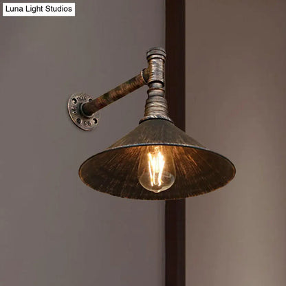 DecorBites™ Farmhouse Style Antique Brass Wall Sconce with Metallic Cone & Pipe - 1 Head Dining Room Lighting