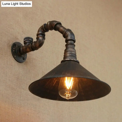 DecorBites™ Farmhouse Style Antique Brass Wall Sconce with Metallic Cone & Pipe - 1 Head Dining Room Lighting