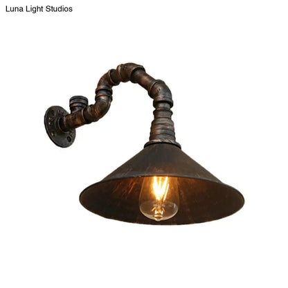 DecorBites™ Farmhouse Style Antique Brass Wall Sconce with Metallic Cone & Pipe - 1 Head Dining Room Lighting