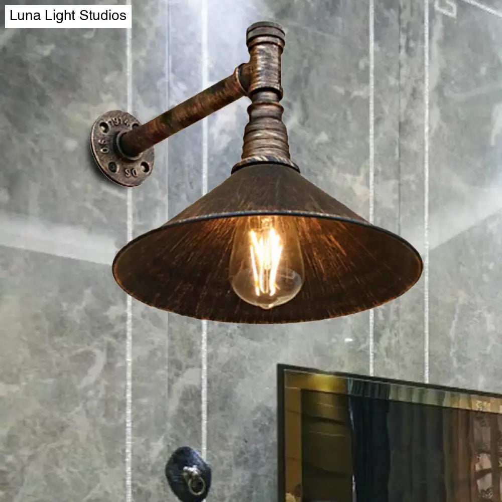 DecorBites™ Farmhouse Style Antique Brass Wall Sconce with Metallic Cone & Pipe - 1 Head Dining Room Lighting