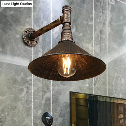 DecorBites™ Farmhouse Style Antique Brass Wall Sconce with Metallic Cone & Pipe - 1 Head Dining Room Lighting