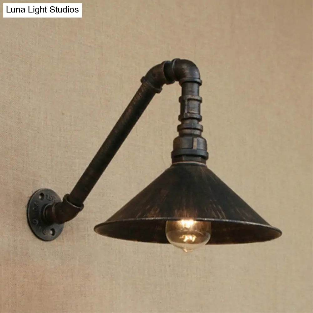 DecorBites™ Farmhouse Style Antique Brass Wall Sconce with Metallic Cone & Pipe - 1 Head Dining Room Lighting