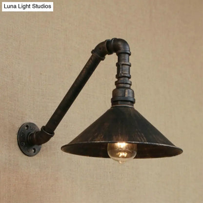DecorBites™ Farmhouse Style Antique Brass Wall Sconce with Metallic Cone & Pipe - 1 Head Dining Room Lighting