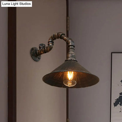DecorBites™ Farmhouse Style Antique Brass Wall Sconce with Metallic Cone & Pipe - 1 Head Dining Room Lighting