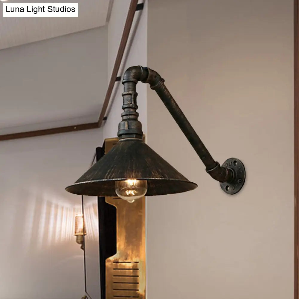 DecorBites™ Farmhouse Style Antique Brass Wall Sconce with Metallic Cone & Pipe - 1 Head Dining Room Lighting