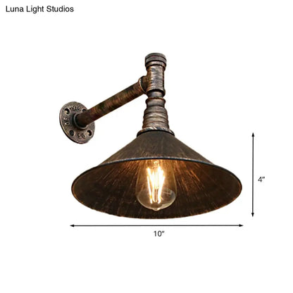 DecorBites™ Farmhouse Style Antique Brass Wall Sconce with Metallic Cone & Pipe - 1 Head Dining Room Lighting