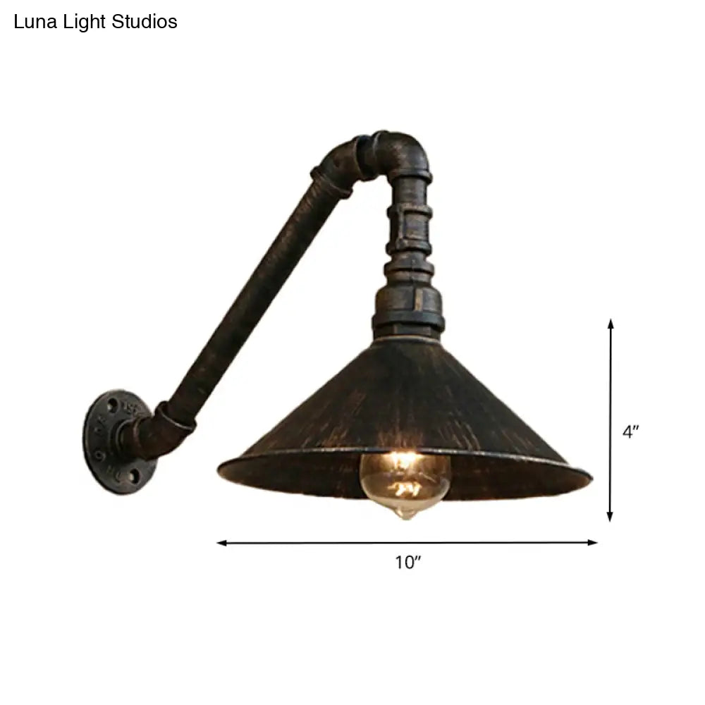 DecorBites™ Farmhouse Style Antique Brass Wall Sconce with Metallic Cone & Pipe - 1 Head Dining Room Lighting
