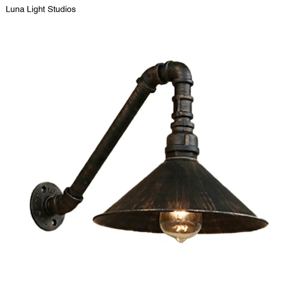 DecorBites™ Farmhouse Style Antique Brass Wall Sconce with Metallic Cone & Pipe - 1 Head Dining Room Lighting
