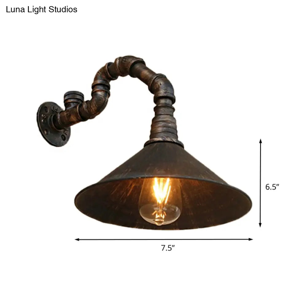 DecorBites™ Farmhouse Style Antique Brass Wall Sconce with Metallic Cone & Pipe - 1 Head Dining Room Lighting
