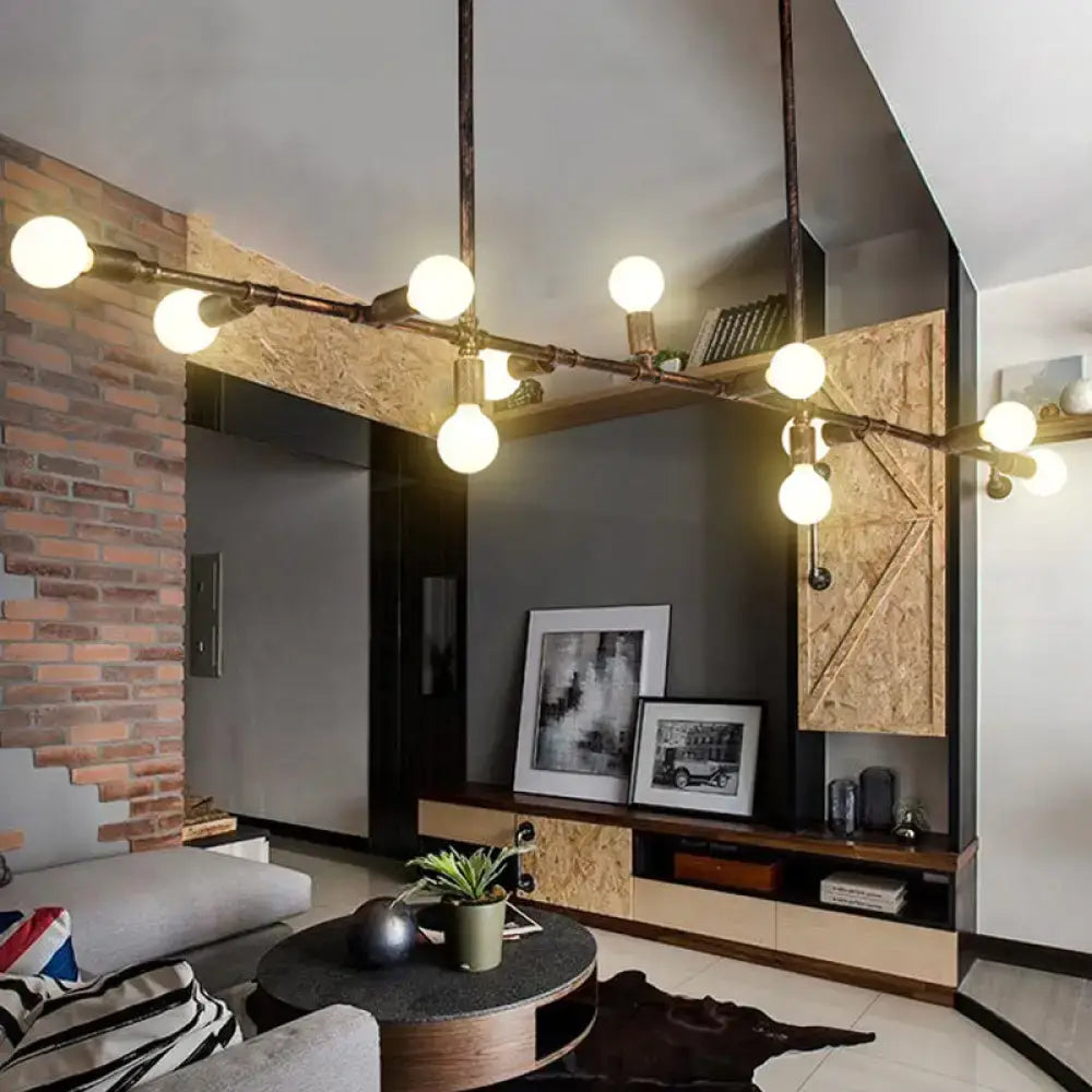 Decorbites farmhouse style antique bronze island pendant light with wrought iron and exposed brass pipes and bulbs