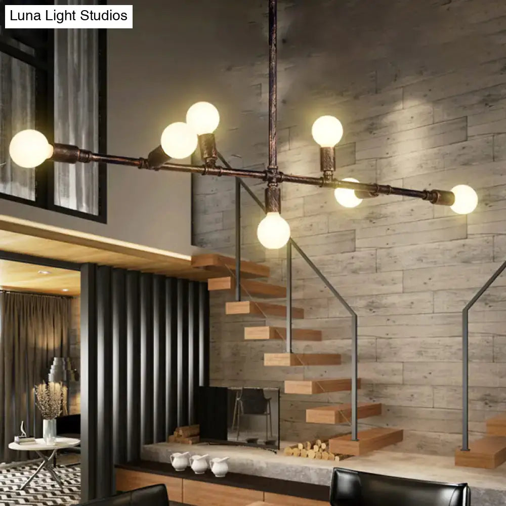 Decorbites™ farmhouse style antique bronze island pendant light with wrought iron and exposed brass pipes chandelier