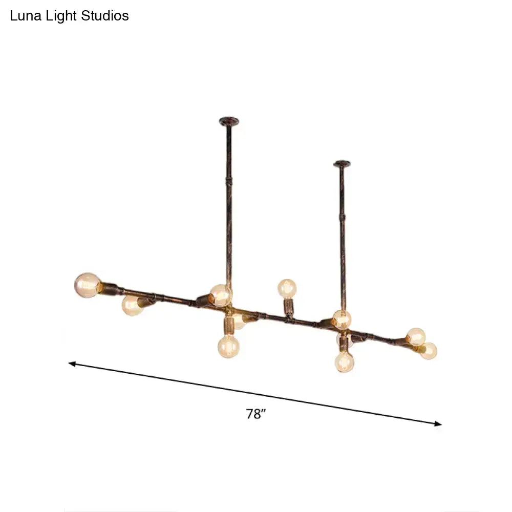 Industrial-style island pendant light with antique bronze wrought iron finish and exposed edison bulbs on branching arms