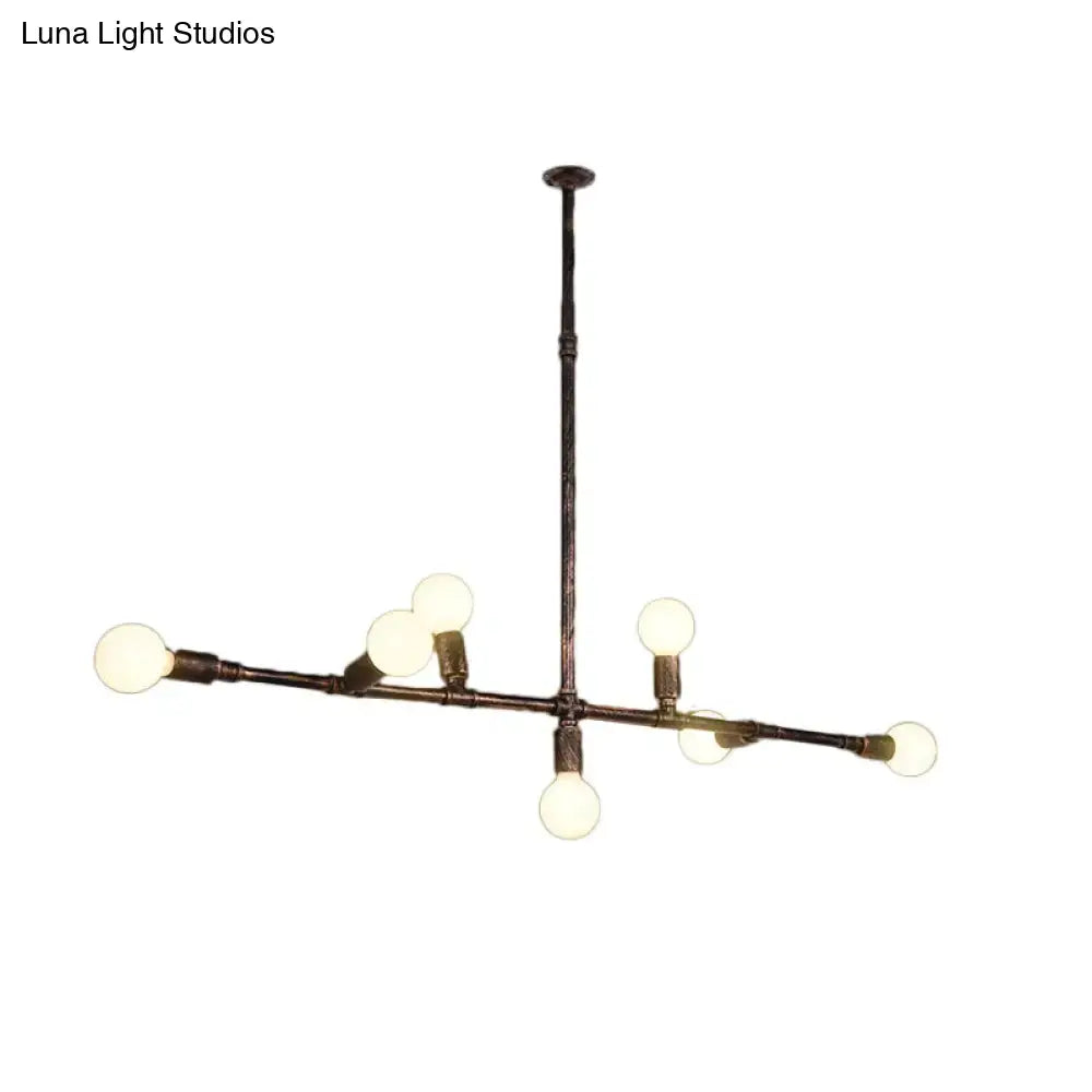 Decorbites™ farmhouse style antique bronze island pendant light with wrought iron design and six frosted glass globe bulbs