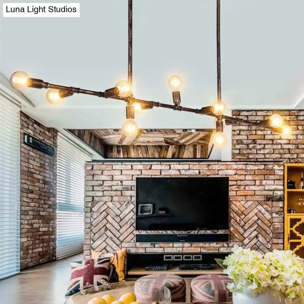 Decorbites™ farmhouse style industrial island pendant light with antique bronze wrought iron pipes and exposed edison bulbs