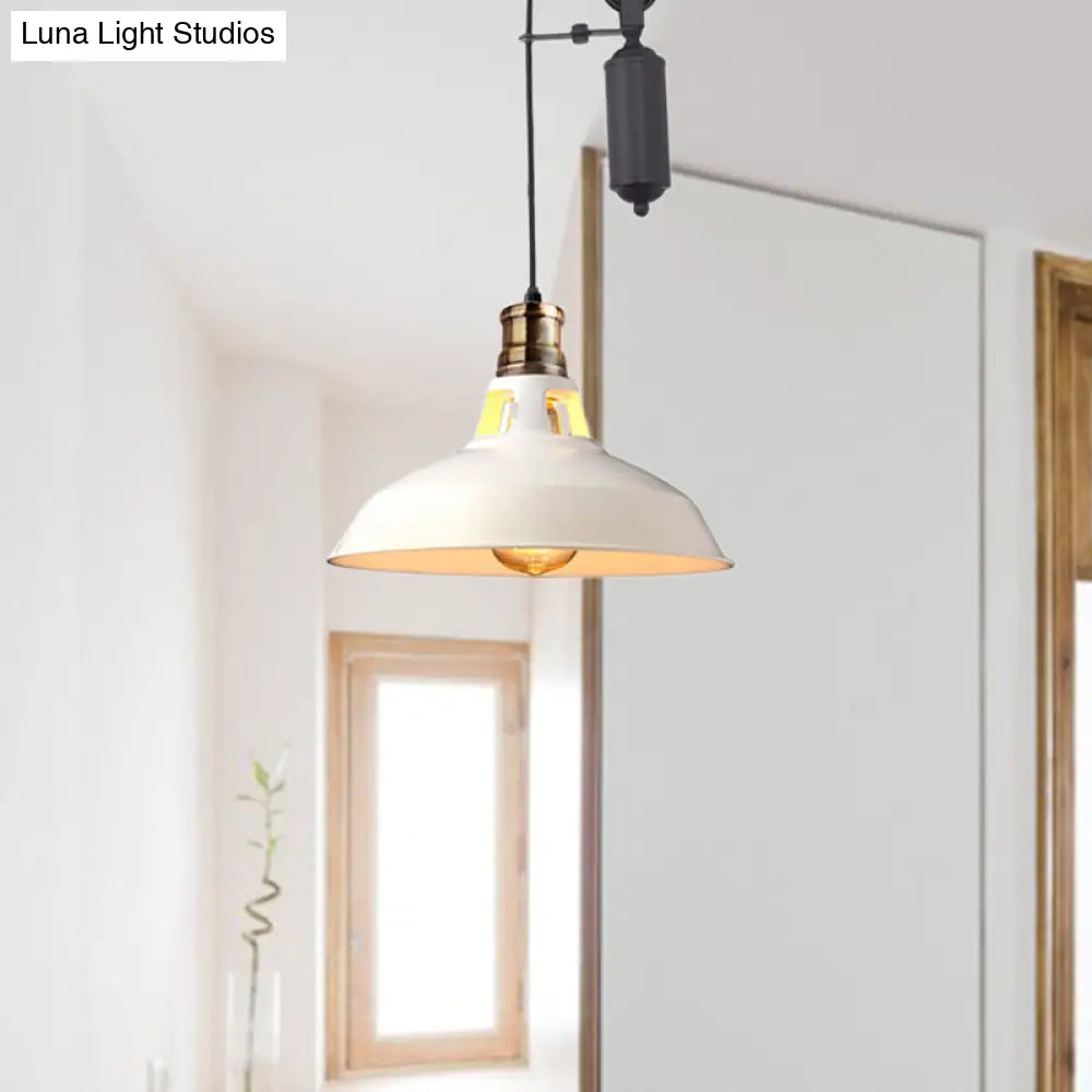 Farmhouse-Style Barn Pendant Ceiling Lamp - Rustic Hanging Light with Pulley for Bedroom