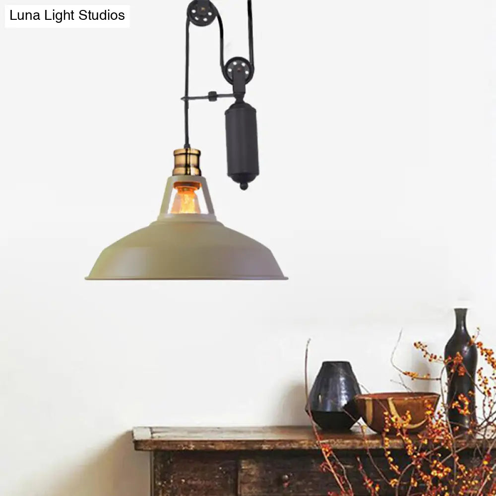 Farmhouse-Style Barn Pendant Ceiling Lamp - Rustic Hanging Light with Pulley for Bedroom