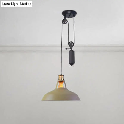 Farmhouse-Style Barn Pendant Ceiling Lamp - Rustic Hanging Light with Pulley for Bedroom