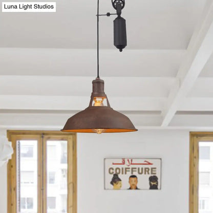 Farmhouse-Style Barn Pendant Ceiling Lamp - Rustic Hanging Light with Pulley for Bedroom