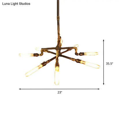 Farmhouse Style Bronze Chandelier - 8 Lights, Wrought Iron Pipe Design - Indoor Ceiling Fixture