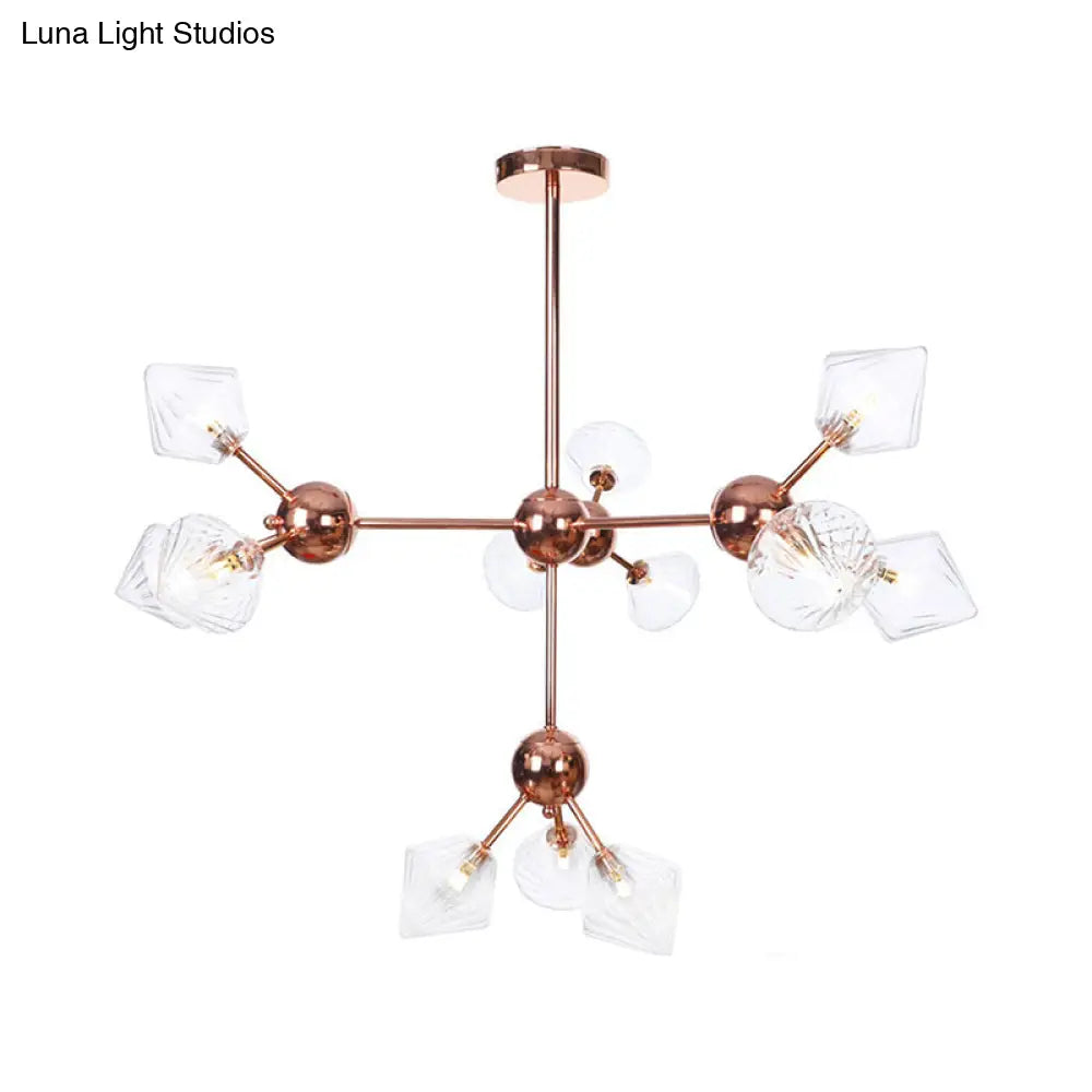 Farmhouse Style Diamond Chandelier: Amber/Clear Glass, Multiple Light Options, 13"/27.5"/34" Wide