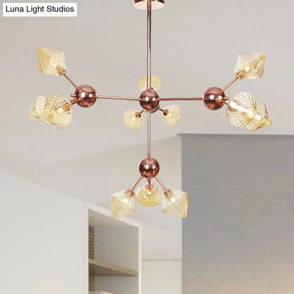 Farmhouse Style Diamond Chandelier: Amber/Clear Glass, Multiple Light Options, 13"/27.5"/34" Wide
