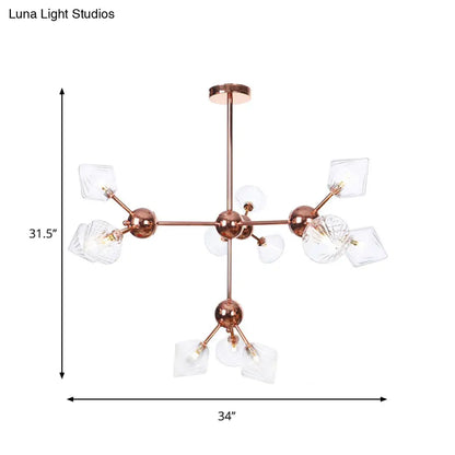 Farmhouse Style Diamond Chandelier: Amber/Clear Glass, Multiple Light Options, 13"/27.5"/34" Wide