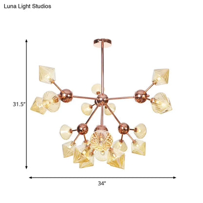 Farmhouse Style Diamond Chandelier: Amber/Clear Glass, Multiple Light Options, 13"/27.5"/34" Wide
