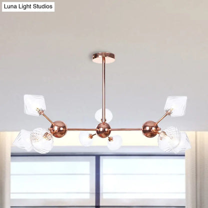 Farmhouse Style Diamond Chandelier: Amber/Clear Glass, Multiple Light Options, 13"/27.5"/34" Wide