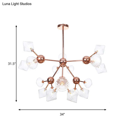 Farmhouse Style Diamond Chandelier: Amber/Clear Glass, Multiple Light Options, 13"/27.5"/34" Wide