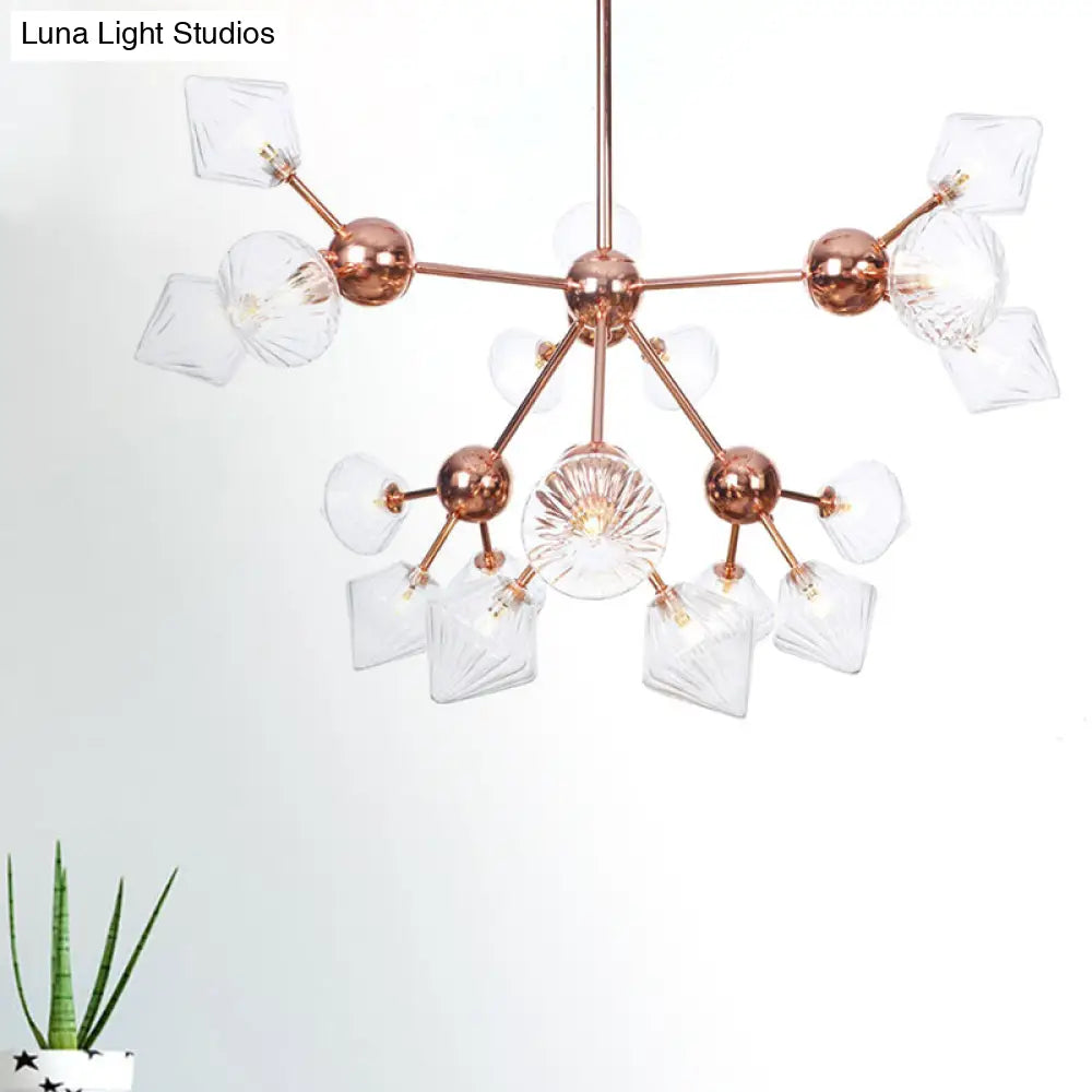 Farmhouse Style Diamond Chandelier: Amber/Clear Glass, Multiple Light Options, 13"/27.5"/34" Wide