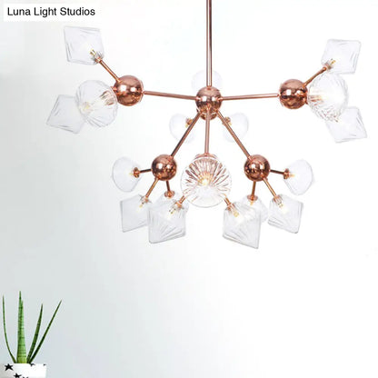 Farmhouse Style Diamond Chandelier: Amber/Clear Glass, Multiple Light Options, 13"/27.5"/34" Wide