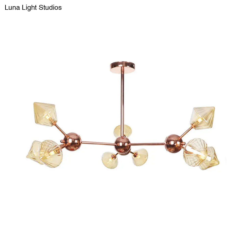 Farmhouse Style Diamond Chandelier: Amber/Clear Glass, Multiple Light Options, 13"/27.5"/34" Wide