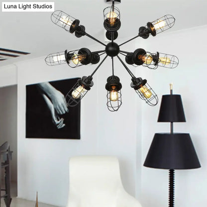 Lámpara de araña estilo rústico con jaula de hierro - 9/12/15 luces, diseño Sputnik, acabado negro