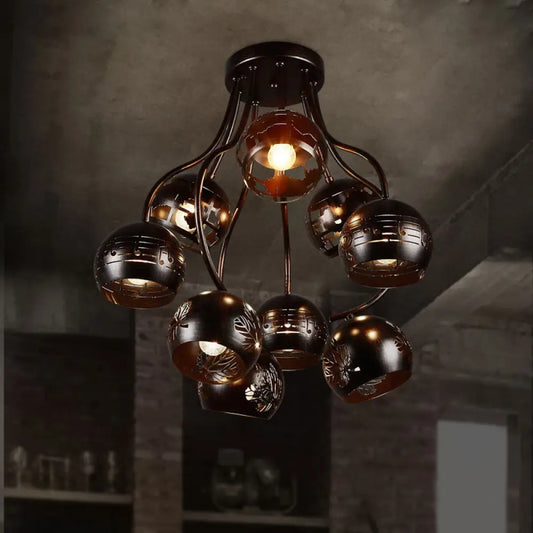 DecorBites™ Farmhouse Style Iron Chandelier - Global Semi Flush Ceiling Light with Music Note and Leaf Design in Rust