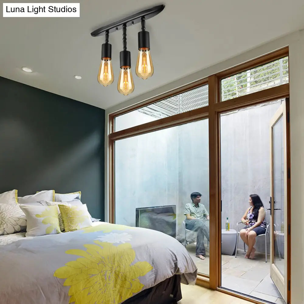 DecorBites™ DecorBites™ Farmhouse Style Iron Semi Flush Mount Ceiling Light Fixture - Open Bulb Design, 3 Lights, Black Lighting for Bedroom
