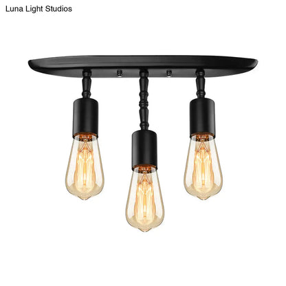 DecorBites™ DecorBites™ Farmhouse Style Iron Semi Flush Mount Ceiling Light Fixture - Open Bulb Design, 3 Lights, Black Lighting for Bedroom