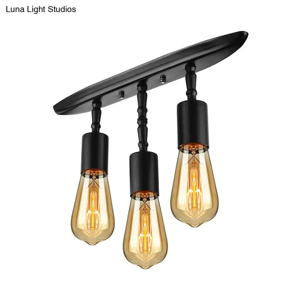 DecorBites™ DecorBites™ Farmhouse Style Iron Semi Flush Mount Ceiling Light Fixture - Open Bulb Design, 3 Lights, Black Lighting for Bedroom