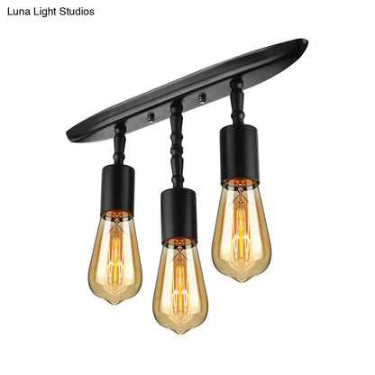 DecorBites™ DecorBites™ Farmhouse Style Iron Semi Flush Mount Ceiling Light Fixture - Open Bulb Design, 3 Lights, Black Lighting for Bedroom